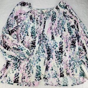 Terra & Sky Top Womens 3X Colorful Floral Blouse Stretch Bright Multicolor Shirt